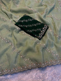 Soft Crunchy Embroidery Saree with Stone Work & Cutwork Finish-pista