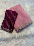 Soft Crunchy Embroidery Saree with Stone Work & Cutwork Finish-PINK