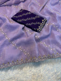 Soft Crunchy Embroidery Saree with Stone Work & Cutwork Finish-PURPLE