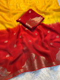 Pure Viscose Weaving Jacquard Saree with Matching Blouse – Premium 2D Concept Saree -yellow