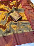 Elegant Soft Silk Saree with Rich Woven Border & Traditional Zari Finish -BROWN