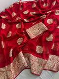 Elegant Viscose Georgette red Saree With Running Blouse