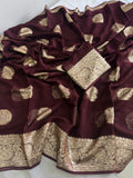 Elegant Viscose Georgette brown Saree With Running Blouse