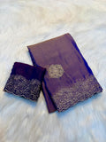 Pure Soft Moss Chiffon Saree with Elegant Multi Embroidery Work - PURPLE