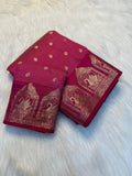 Soft Tusser Silk Saree With Elegant Chit Pallu & Running Blouse PINK