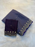 Stunning Embroidery Work Party Wear Saree  PURPLE