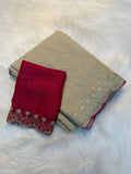 Stunning Embroidery Work Party Wear Saree CREAM