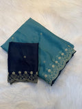 Stunning Embroidery Work Party Wear Saree SKY BLUE