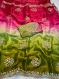 Fendy Chiffon Sequence Work Olive Green Saree With Running Blouse