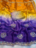 Fendy Chiffon Sequence Work dark blue Saree With Running Blouse