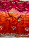 Fendy Chiffon Sequence Work orange Saree With Running Blouse