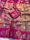 Elegant Viscose Georgette Saree with Rich Floral 2D Zari Border & Matching Running Blouse -Dual Tone Pink