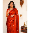 Elegant Woven Designer Saree with Minimal Motif Detailing and Rich Border : ORANGE