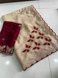Designer Star Georgette Saree with Multi Embroidery Work - OFF WHITE