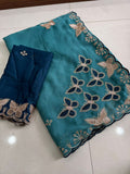 Designer Star Georgette Saree with Multi Embroidery Work - SKY