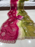 Fendy Chiffon Sequence Work rani pink & mehendi Saree With Running Blouse