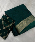 Premium Viscose Chinon Weaving Pattern Saree - GREEN