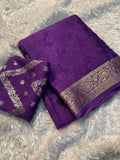 Premium Viscose Chinon Weaving Pattern Saree - PURPLE