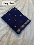 Premium Pure Viscose Weaving Jacquard Saree with Matching Blouse -NAVY BLUE
