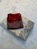 Elegant Handcrafted Embroidered Designer Saree with Intricate Border & Running Blouse - WHITE