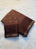 Premium Soft Tusser Silk Traditional Saree with Chit Pallu - BROWN