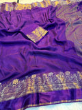 Royal Bloom Russian Viscose Saree with Jacquard Border - PURPLE