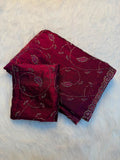 Pure Fendy Satin Swarovski & Beads Work Saree with Heavy Running Blouse - MAROON