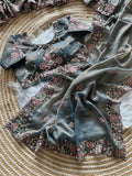 Luxury Khadi Moss Silk Designer Saree -GRAY