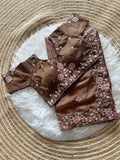 Luxury Khadi Moss Silk Designer Saree -BROWN