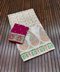 Royal Pure Pashmina Silk Kashmiri Weaving Saree -WHITE