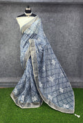 Elegant Printed Saree with Floral Buti Design  GRAY & WHITE