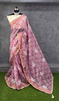 Elegant Printed Saree with Floral Buti Design  ONION PINK & WHITE