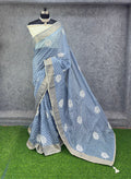 Elegant  Zigzag Designer Saree with Floral Buti Work  SKY BLUE & SILVER