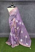 Elegant  Zigzag Designer Saree with Floral Buti Work PURPLE & SILVER