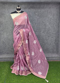 Elegant  Zigzag Designer Saree with Floral Buti Work WINE & SILVER