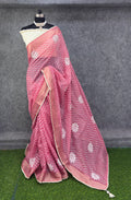 Elegant  Zigzag Designer Saree with Floral Buti Work   PINK & SILVER