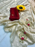 Designer Fandy Satin Saree with Khatli Cutdana Handwork & Arco Border – WHITE