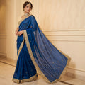 Elegant Fandy Satin Saree with Sequins Butti & Designer Lace Border -BLUE