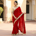 Elegant Fandy Satin Saree with Sequins Butti & Designer Lace Border -RED