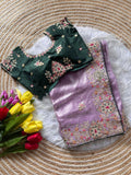 Royal Golden Fandy Silk Saree -LIGHT PURPLE