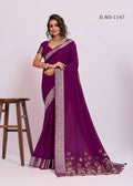 Royal Weaving Chinno Fabric Saree With Floral Pallu & Rich Heavy Border - WINE