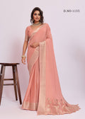 Royal Weaving Chinno Fabric Saree With Floral Pallu & Rich Heavy Border - PEACH