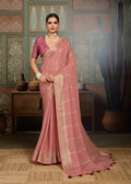 Premium Tusser Weaving Saree with Zari Border & Digital Blouse - PEACH
