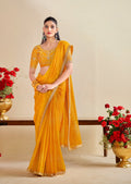 Premium Georgette Bandhani Print Saree with Sequin Embroidery Border & Heavy Designer Blouse -YELLOW
