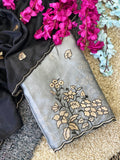Elegance Premium Rangoli Silk Saree with Floral Zari Embroidery & Designer Blouse -GREY